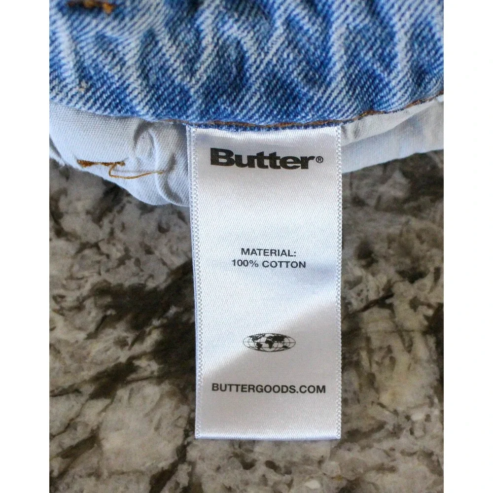 Butter Goods Baggy Fit Jeans Mens 32 x 27 Light Blue Embroidered Wide Leg Skate
